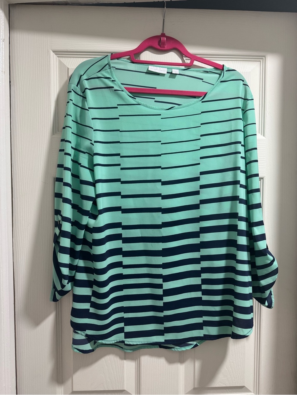 New York & Co. - NavyBlue & Seafoam Green Striped Blouse / Size Large